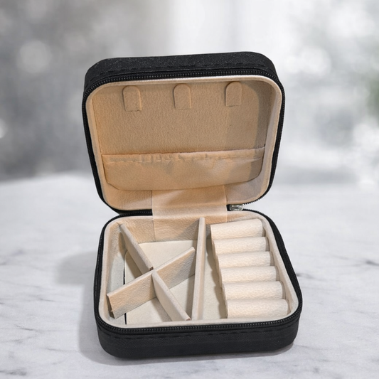 Portable Mini Travel Jewelry Box - Compact PU Leather Case with Zipper & Multi-Compartment Storage Organizer - Random Color